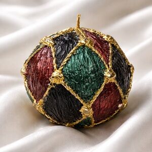 Christmas Candle Vintage Decor Gold Rope Ball red green blue 3.5x3.5 Holiday